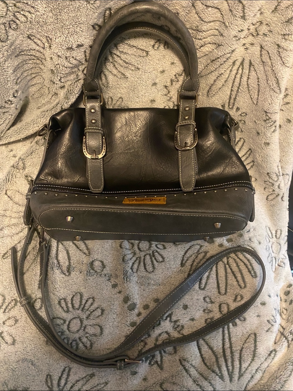 Wrangler Black Shoulder Satchel with Gray Trim